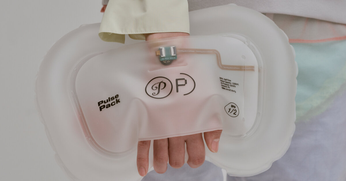 wearable bag 'pulse pack' converts heartbeats into slow pulses