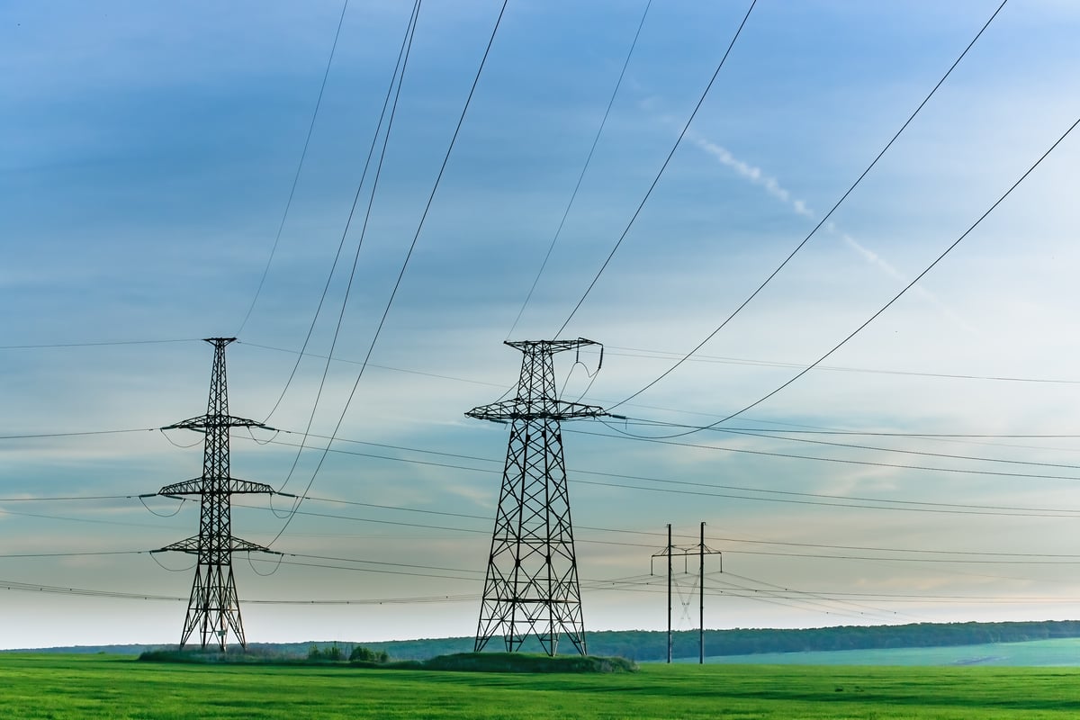 Power lines connecting utility towers.