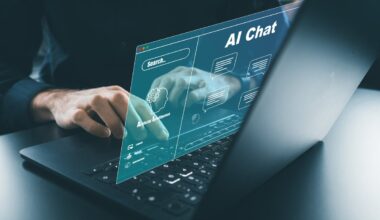 A person's hands type on a keyboard in an AI chat.