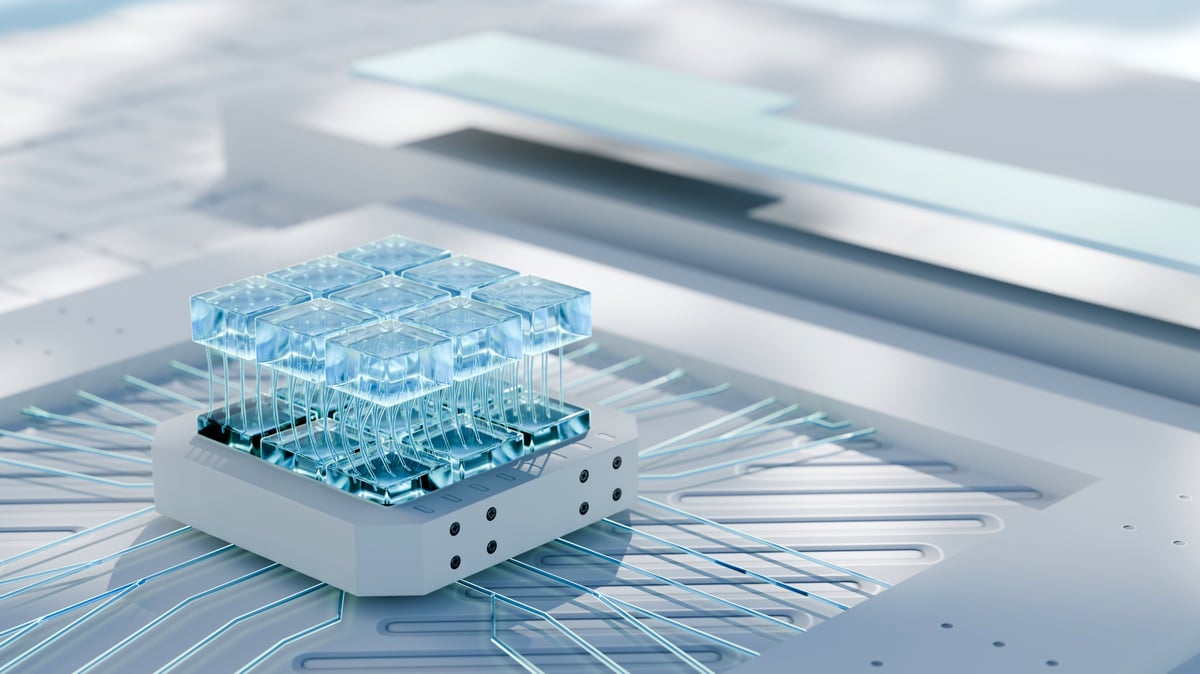 A chip architecture rising up from an enclosure.