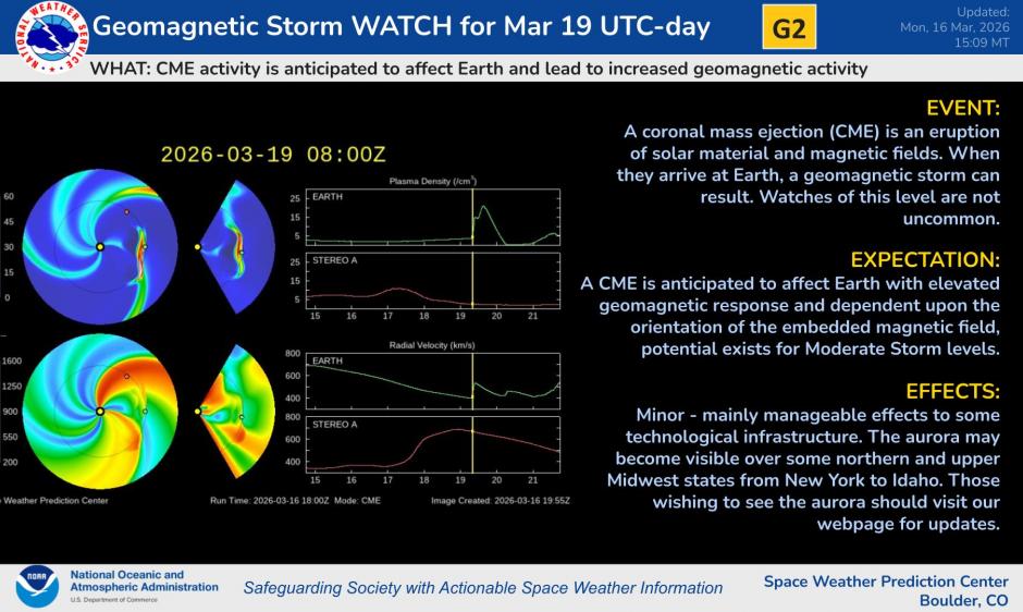 the latest g2 geomagnetic storm watch issued by NOAA
