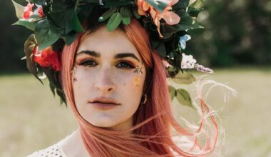 Courtney LaPlante with pink hair in a flower crown