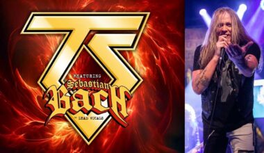 The Twisted Sister logo and Sebastian Bach onstage