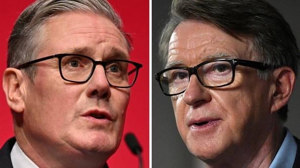 Keir Starmer on one side of a composite and Peter Mandelson on the other