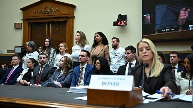 Survivors of deceased financier Jeffrey Epstein's sex trafficking ring and relatives stand behind Pam Bondi