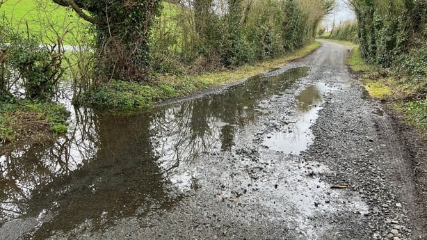 A damaged road after Storm Chandra