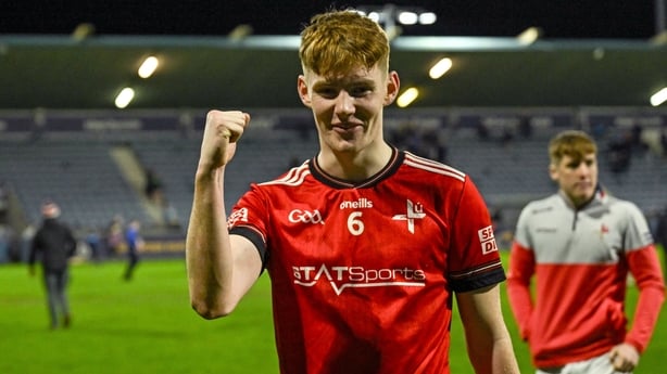 Cormac McKeown of Louth celebrates after the Dalata Hotel Group Leinster U20 Football Championship Round 2 match between Dublin and Louth at Parnell Park in Dublin.