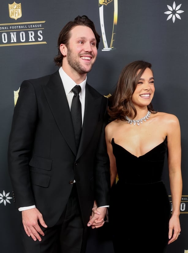 Josh Allen and Hailee Steinfeld at the 14th Annual NFL Honors held at Saenger Theatre on 6 February, 2025 in New Orleans, Louisiana. (Photo by Christopher Polk/Variety via Getty Images)