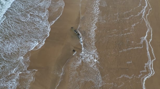 Part of a 200-year-old shipwreck is pictured in the sand on a Co Donegal beach