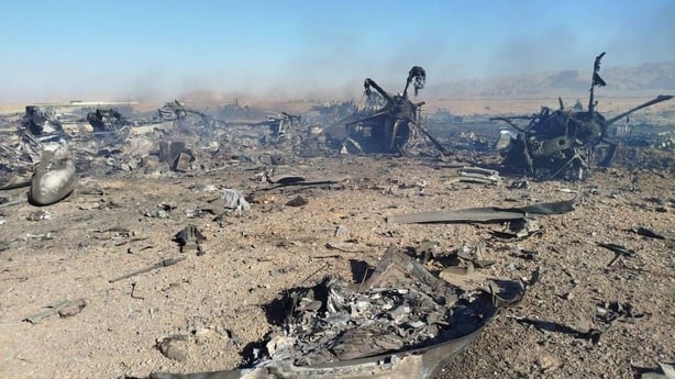 Wreckage is seen from what Iranian authorities say is a U.S. military helicopter that crashed during a mission to rescue the missing American pilot of an F-15E that was downed earlier this week, in a handout image provided on April 5, 2026 in an unspecified location in Iran. U.S. President Donald Tr