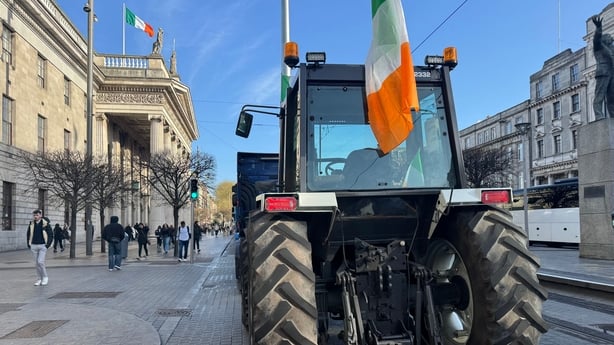 a tractor parked on Dublin's O'Connell street