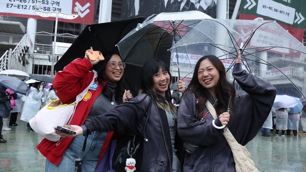  Fans of K-pop boy band BTS wait in line for the BTS World Tour 'Arirang' at Goyang stadium 