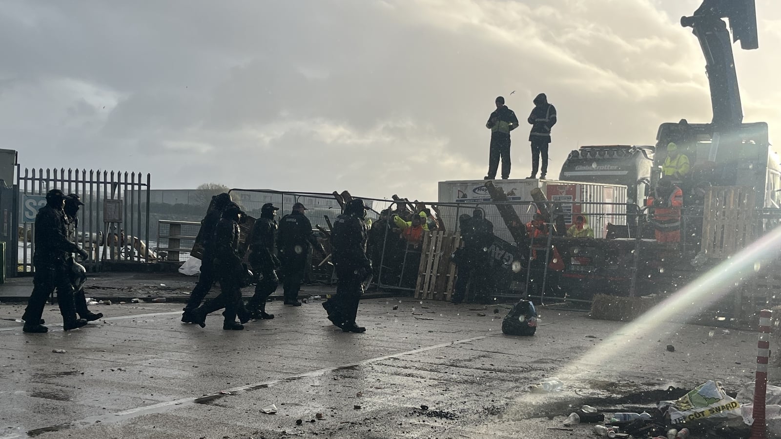 Bridge to Galway Port being secured as demonstration over
