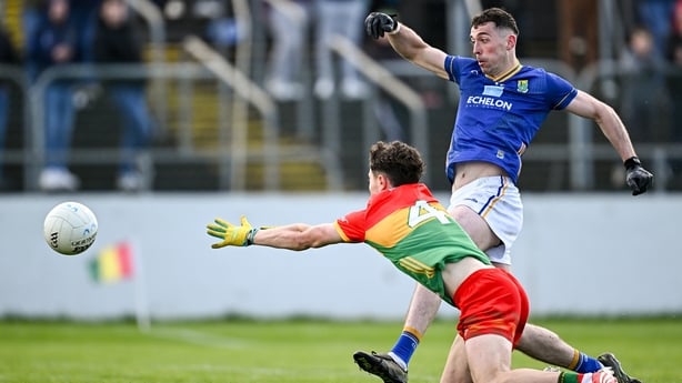 Padraig O'Toole of Wicklow scores his side's first goal during the Leinster GAA Football Senior Championship Round 1 match between Carlow and Wicklow at Netwatch Cullen Park in Carlow.