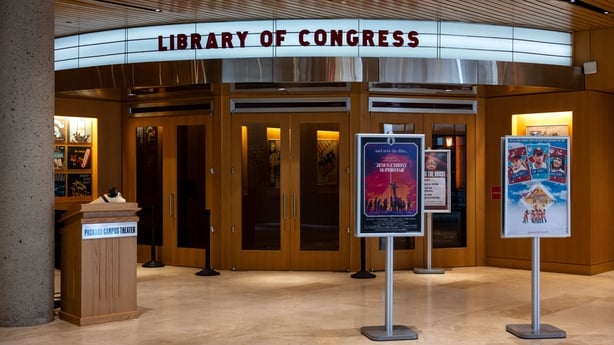 The entrance of the Packard Campus cinema of the Library of Congress's National Audio-Visual Conservation Center is seen in Culpeper, Virginia, on 2 April, 2026. (Photo by KENT NISHIMURA / AFP)