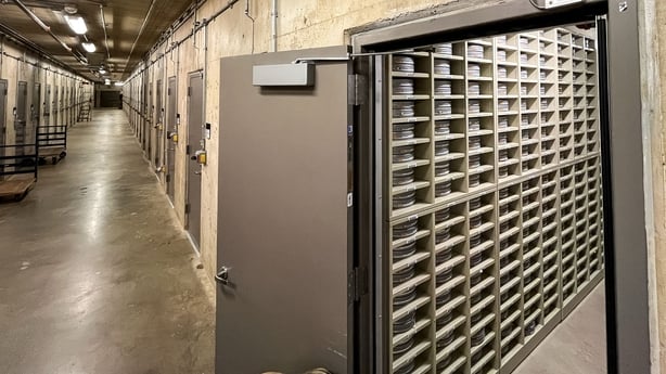 A door is opened to a cell containing part of the Columbia Pictures archive at the Packard Campus of the Library of Congress's National Audio-Visual Conservation Center in Culpeper, Virginia, on 2 April, 2026. (Photo by Kent Nishimura / AFP)