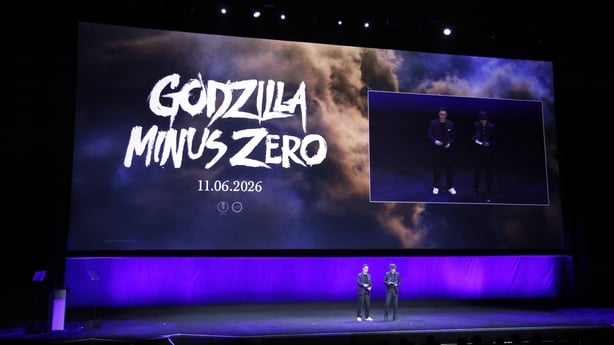 Takashi Yamazaki (R) speaks at the GKIDS presentation during CinemaCon at The Dolby Colosseum at Caesars Palace on 14 April, 2026 in Las Vegas, Nevada. (Photo by Gabe Ginsberg/WireImage)