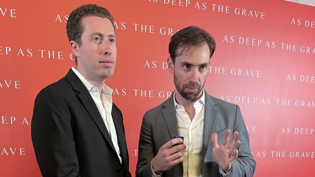 director Coerte Voorhees (L) and producer John Voorhees (R) speak during an interview at CinemaCon