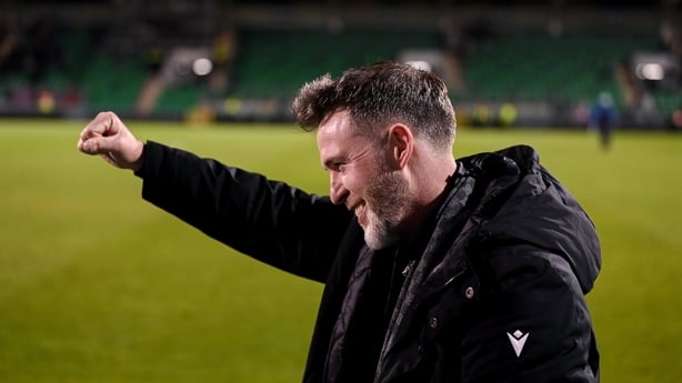 17 April 2026; Shamrock Rovers manager Stephen Bradley celebrates after the SSE Airtricity Men's Premier Division match between Shamrock Rovers and Bohemians at Tallaght Stadium in Dublin. Photo by Stephen McCarthy/Sportsfile