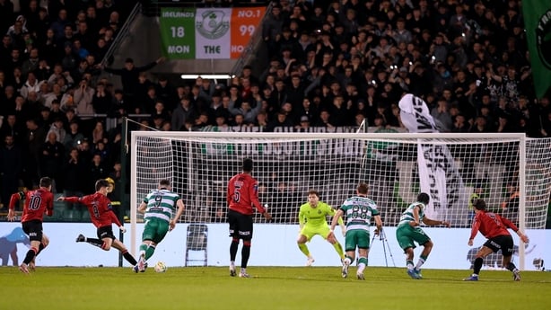 17 April 2026; Colm Whelan of Bohemians scores his side's first goal, a penalty, during the SSE Airtricity Men's Premier Division match between Shamrock Rovers and Bohemians at Tallaght Stadium in Dublin. Photo by Stephen McCarthy/Sportsfile