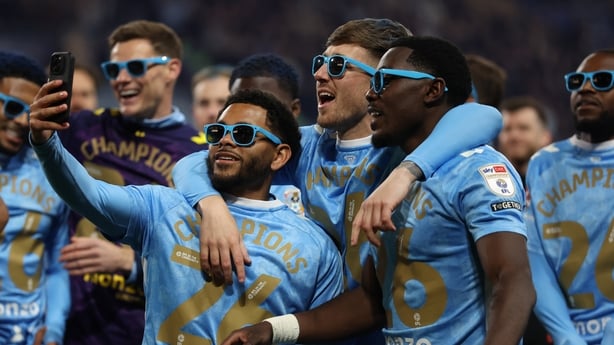 Coventry City players celebrate being crowned 2025-26 Championship winners
