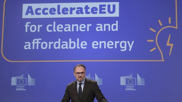 BRUSSES, BELGIUM - APRIL 22: EU Commissioner for Energy and Housing Dan Jorgensen and the EU Commissioner for Clean, Just and Competitive Transition (Unseen) talk to media in the Berlaymont, the EU Commission headquarter on April 22, 2026 in Brussels, Belgium. The European Commission's "AccelerateEU