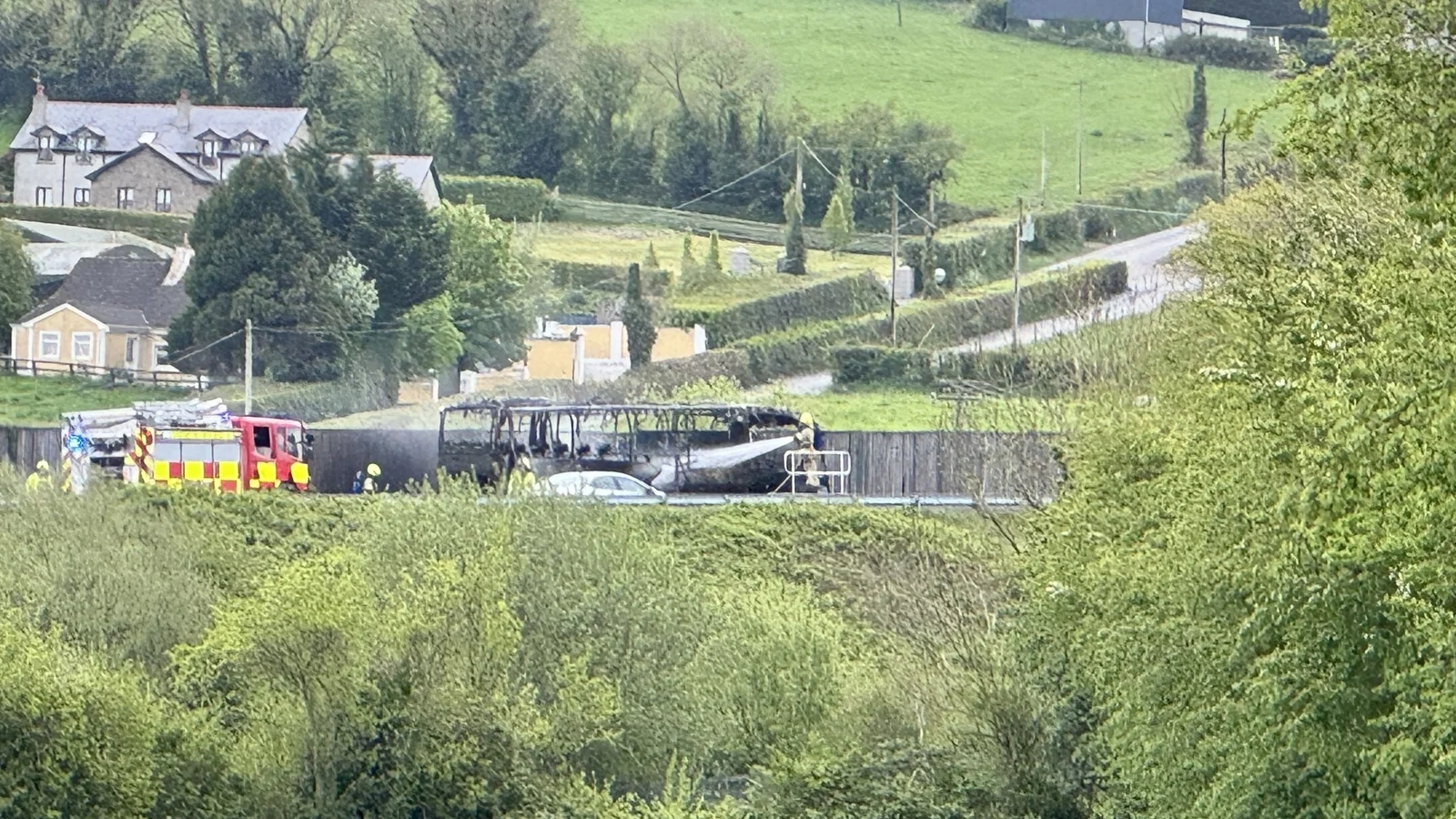 Passengers escape injury after bus catches fire on M7
