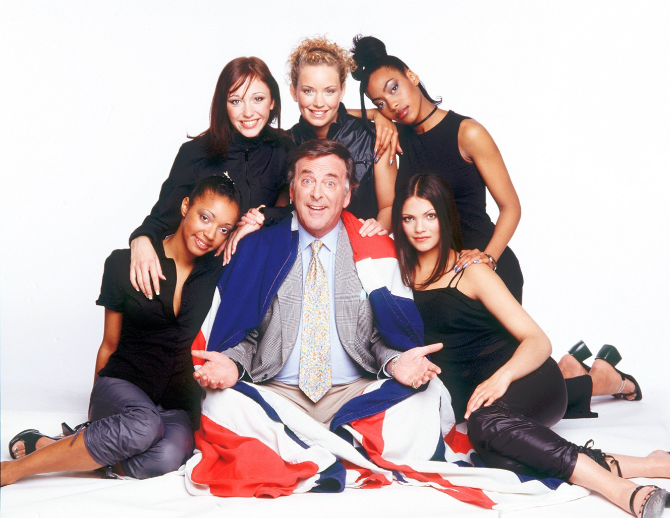 British entry "PRECIOUS" (clockwise from left) Kalli Clark-Sternberg, Jenny Frost, Sophie McDonnell, Louise Rose, Terry Wogan and Anya Lahiri.
