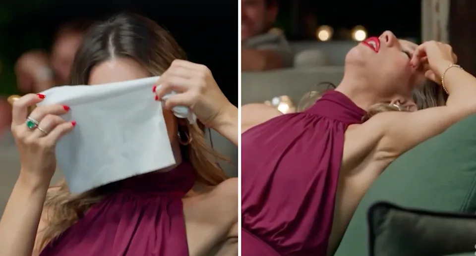 Bec struggled through the minutes-long wrap up of her time on MAFS and some viewers said it was 'brutal' to watch. Source: Channel 9