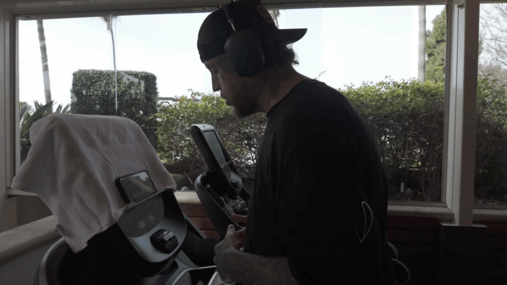 Jelly Roll uses the treadmill.