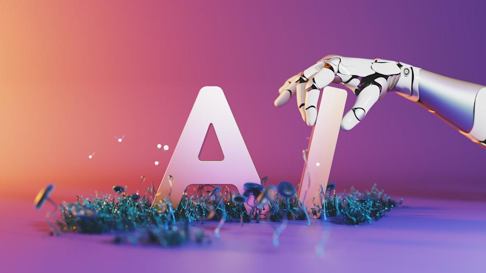 A robot hand adjusting the I in AI.