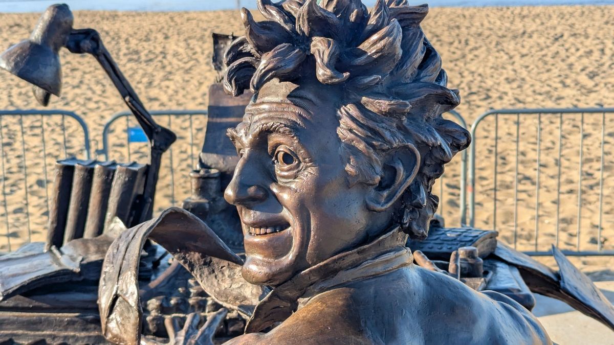 The statue of Terry Jones was unveiled on Colwyn Bay beach yesterday