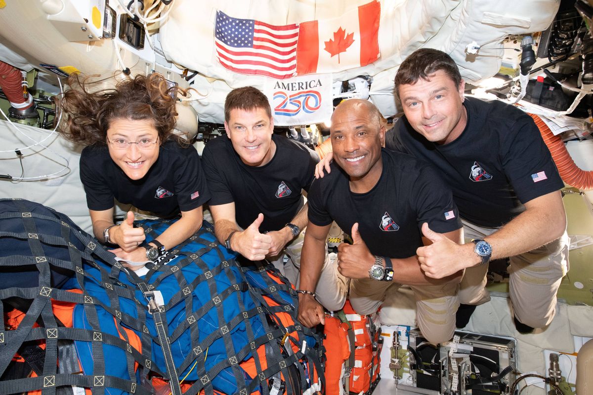 The Artemis II crew – (from left) Mission Specialist Christina Koch, Mission Specialist Jeremy Hansen, Pilot Victor Glover, and Commander Reid Wiseman