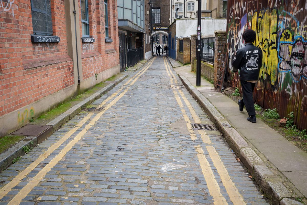 A view down Gunthorpe Street, a cobbled lane in Whitechapel, the area of the East End notorious for the Jack the Ripper murders in the Victorian era, on 20th February 2026, in London, England. (Photo by Richard Baker / In Pictures via Getty Images)