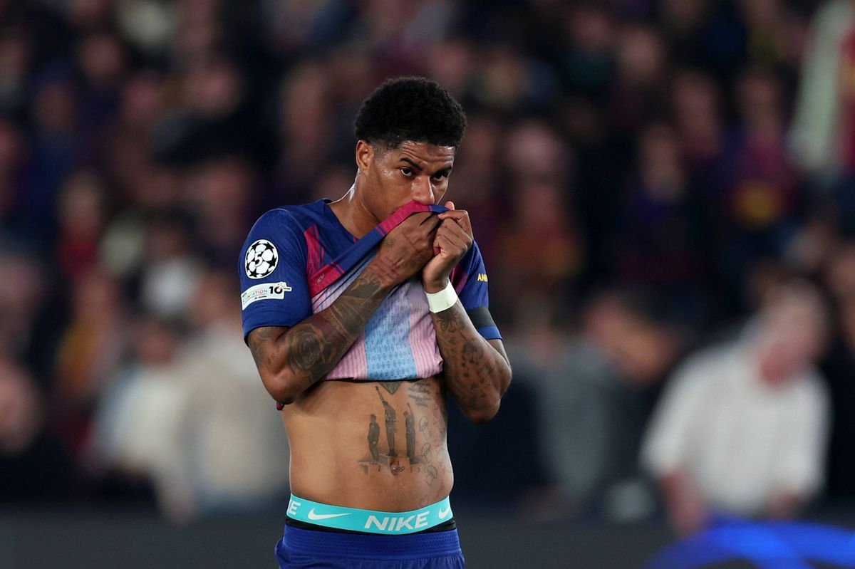Marcus Rashford of FC Barcelona disappointed during the UEFA Champions League match between FC Barcelona v Atletico Madrid at the Camp Nou