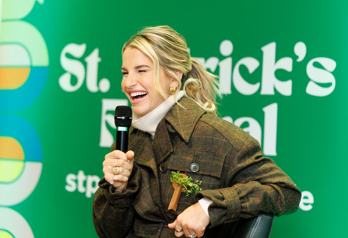 Vogue Williams the St Patricks Day Parade Grand Marshal speaking to media prior to the parade. Picture Andres Poveda