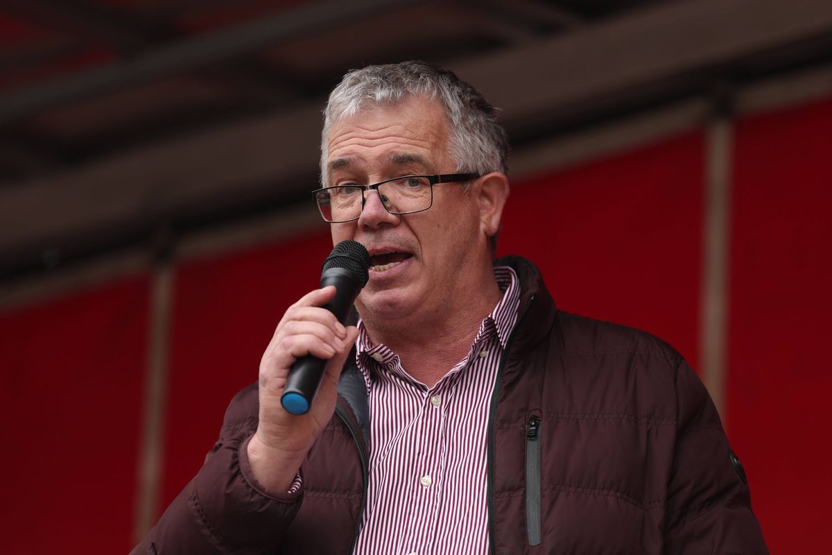 James Geoghegan, public relations officer for National Fuel Protest speaking at a rally in O'Connell Street in Dublin after vehicles took part in a National Fuel Protest. Gardai earlier warned that the slow moving convoys may cause "significant" traffic disruption, with large vehicles, including HGVs, agricultural and plant vehicles, gathering at various locations across the country. Picture date: Tuesday April 7, 2026.