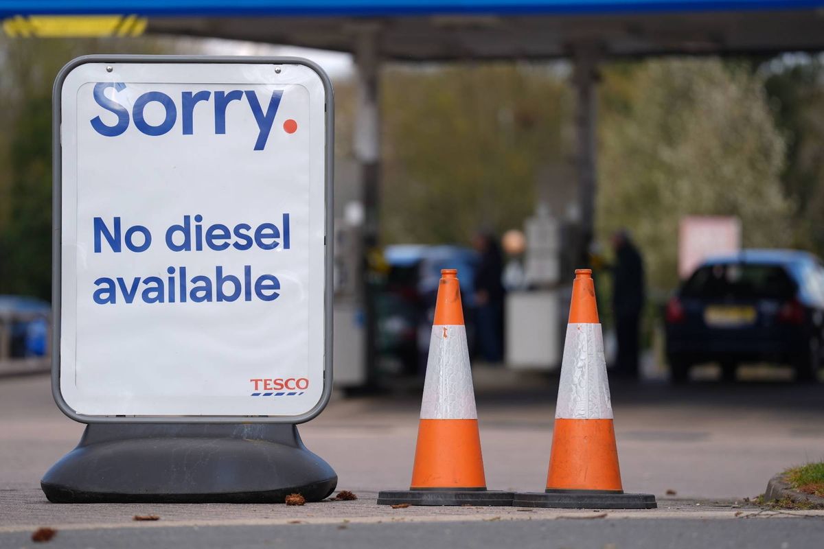 No diesel available sign at a Tesco petrol station