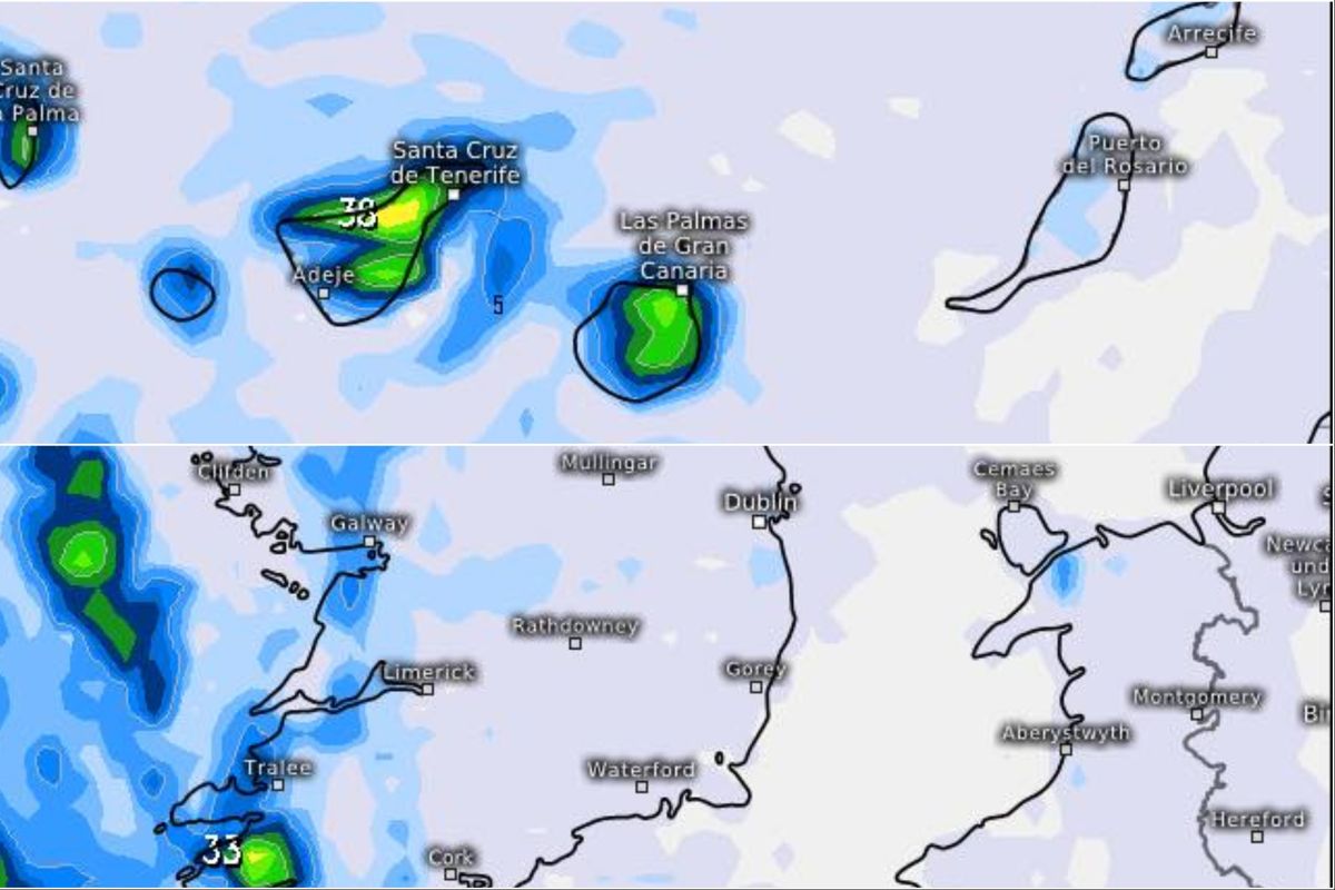 Rainfall radars for the Canary Islands and Ireland this week