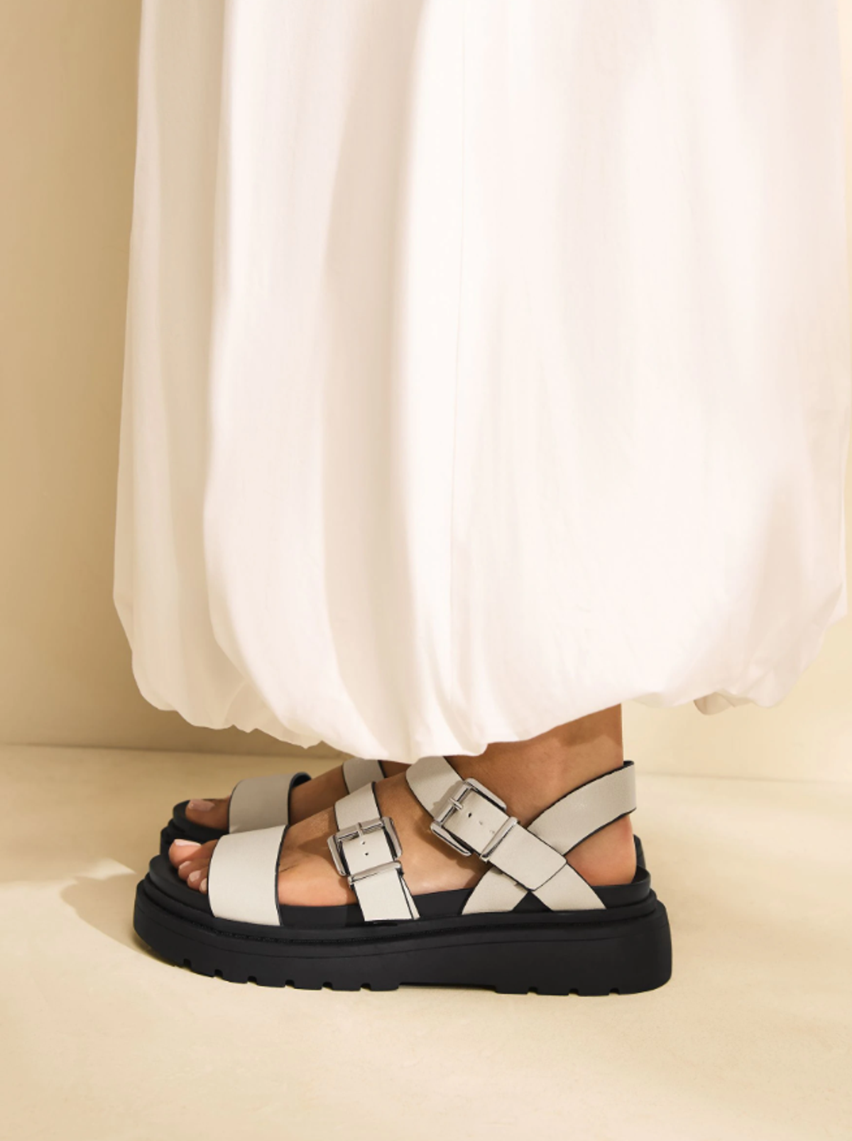 Bone Standard/Wide Fit Chunky Buckled Sandals