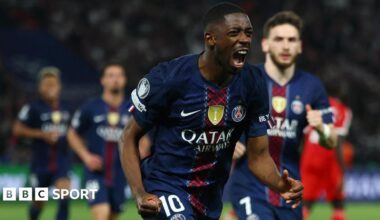 Ousmane Dembele celebrates for PSG