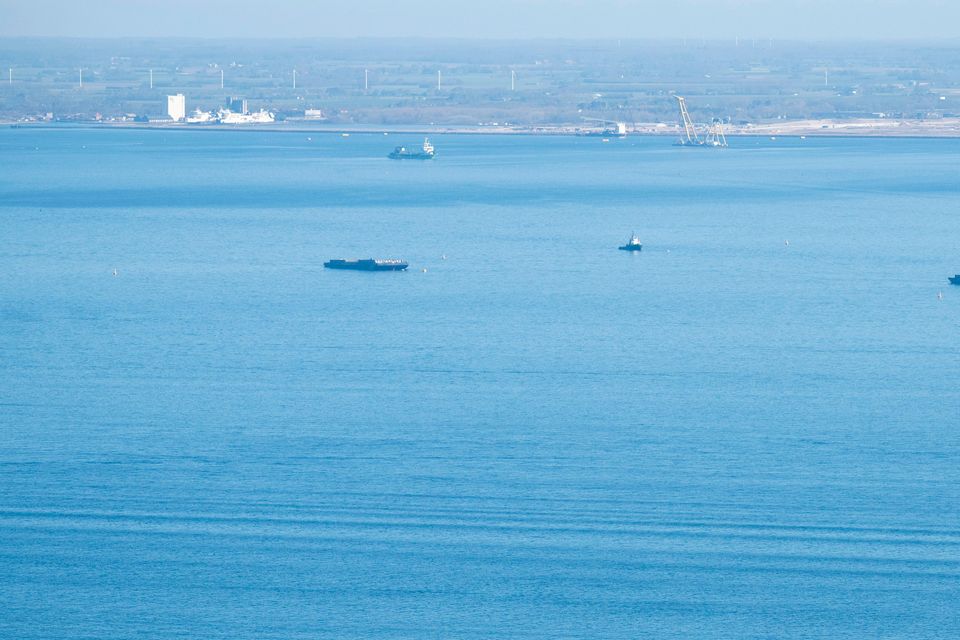 The barge was expected to go around the northern tip of Denmark towards the North Sea (Philip Dulian/dpa via AP)