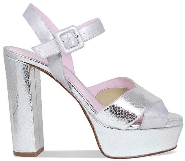 A silver suede and snake pair of Sole Bliss heels – the brand worn by Meryl Street on the red carpet recently