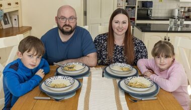 Easter’s new look: Rian, Eoghan, Saskia and Isla Edwards prepare to enjoy a curry