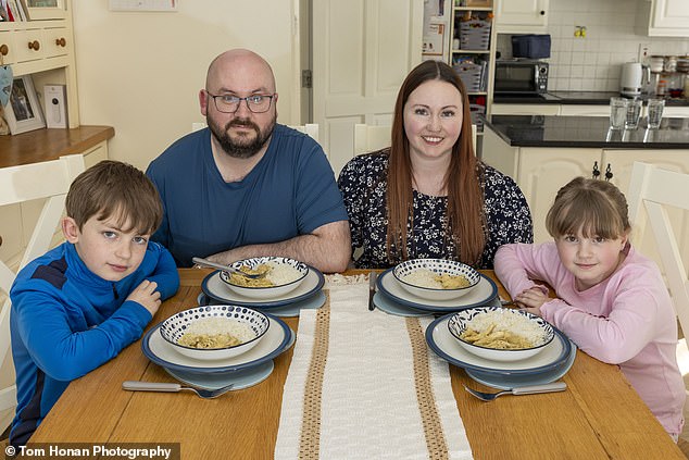 Easter’s new look: Rian, Eoghan, Saskia and Isla Edwards prepare to enjoy a curry