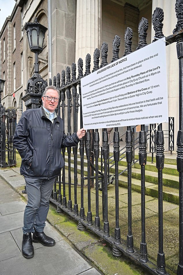 Fr Alan Hilliard, who is parish administrator of St. Andrew's Parish Church, Westland Row says they have engaged lawyers to discuss with Dublin City Council the notices the parish use to advertise their mass times for the best part of the past two centuries