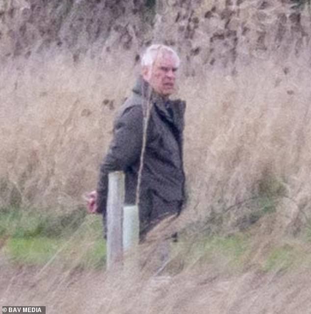 The disgraced former prince, 66, was pictured around the grounds of the King's Sandringham Estate in Norfolk on Saturday