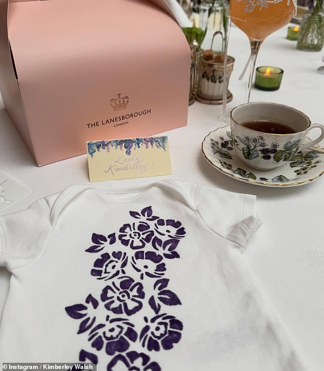The mother-to-be was also gifted with a sweet babygrow after heading to The Lanesborough in London for the outing