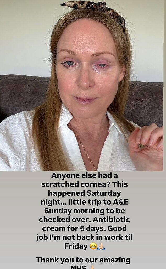 Emmerdale star Michelle Hardwick has revealed she was rushed to hospital with a painful and swollen eye as she shared a photo of the injury