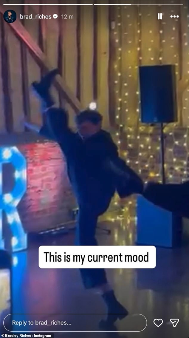 The actor, 24, who plays Lewis Barton in the ITV soap, later posted a photo to his Stories as he partied the night away on the dance floor during the raucous reception